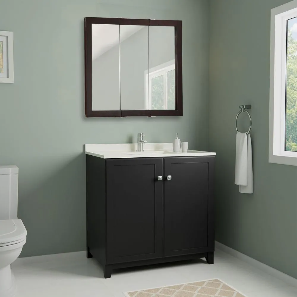 Ventura 48 in. W x 30 in. H x 6 in. D Framed Tri-View Surface-Mount Bathroom Medicine Cabinet in Espresso, photo 5 of 11