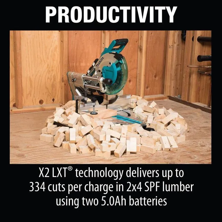 Makita 18-Volt X2 LXT 10 in. Brushless Cordless Dual-Bevel Sliding Compound Miter Saw Kit Laser 5.0 Ah with Batteries 5.0 Ah, photo 5 of 11