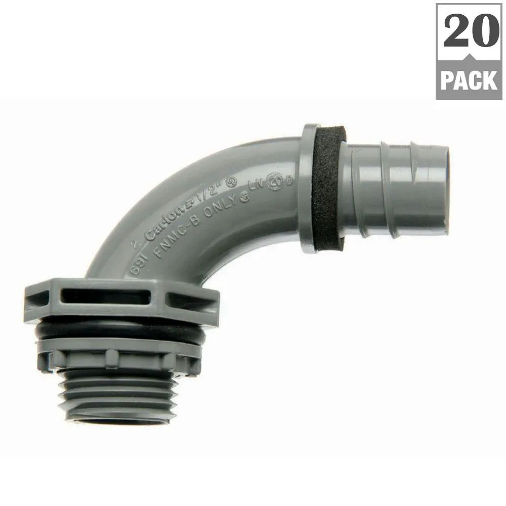 1/2 in. 90 Degree Non-Metallic Liquid Tight 1-Piece PVC Fitting (Case of 20), photo 2 of 4