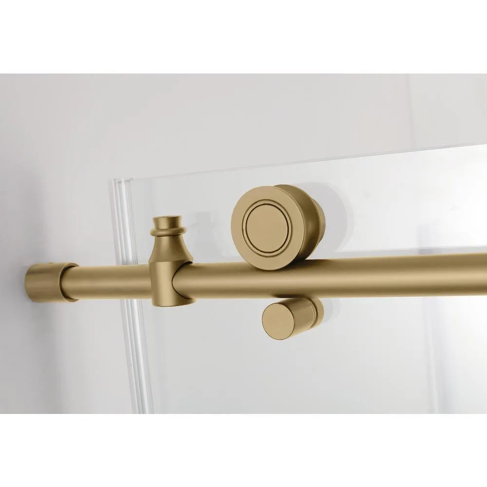 Coraline XL 56 - 60 in. x 80 in. Frameless Sliding Shower Door with StarCast Clear Glass in Brushed Gold Right Hand, photo 3 of 22