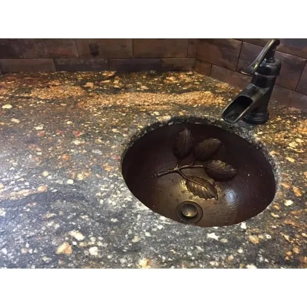 SINKOLOGY Newton All-In-One 14 in. Dual Mount Copper Bathroom Sink with Pfister Centerset Rustic Bronze Faucet and Drain, photo 5 of 9