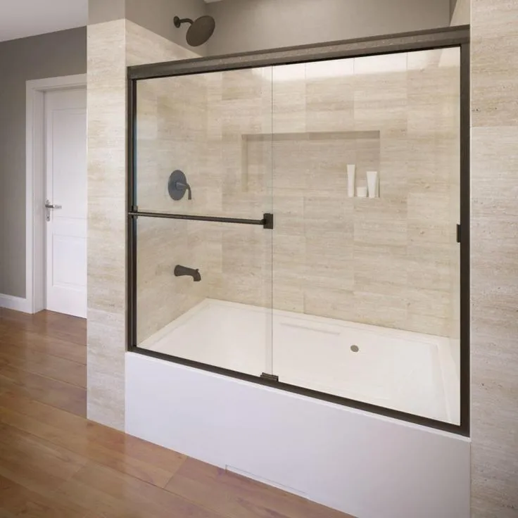 Classic 60 in. x 57 in. Clear Semi-Frameless Sliding Tub Door in Oil Rubbed Bronze, photo 5 of 11