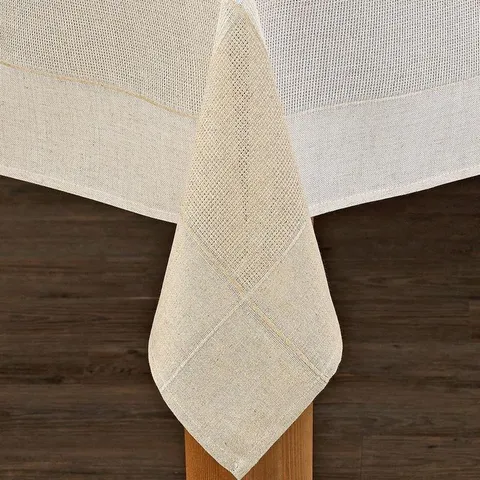 Bohemia 60 × 84 in White/Natural 100% Polyester Tablecloth