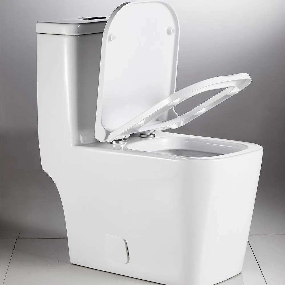 Fashion Toilet 1-Piece 1.28 GPF Double Flush Toilet White Square Toilet With Seat, photo 6 of 8