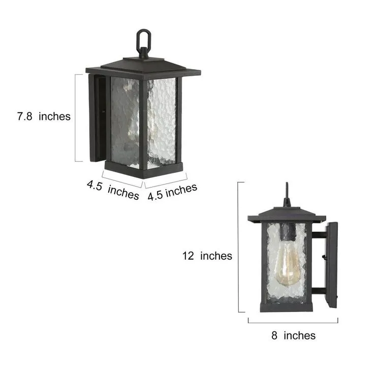 1-Light Transitional Outdoor Wall Light Lantern Sconce with Watered Glass Matt Black Coach Light LED Compatible, photo 11 of 17