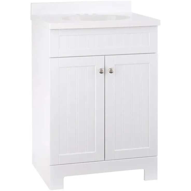 Style Selections Ellenbee 24-in White Single Sink Bathroom Vanity with White Cultured Marble Top, photo 5 of 9