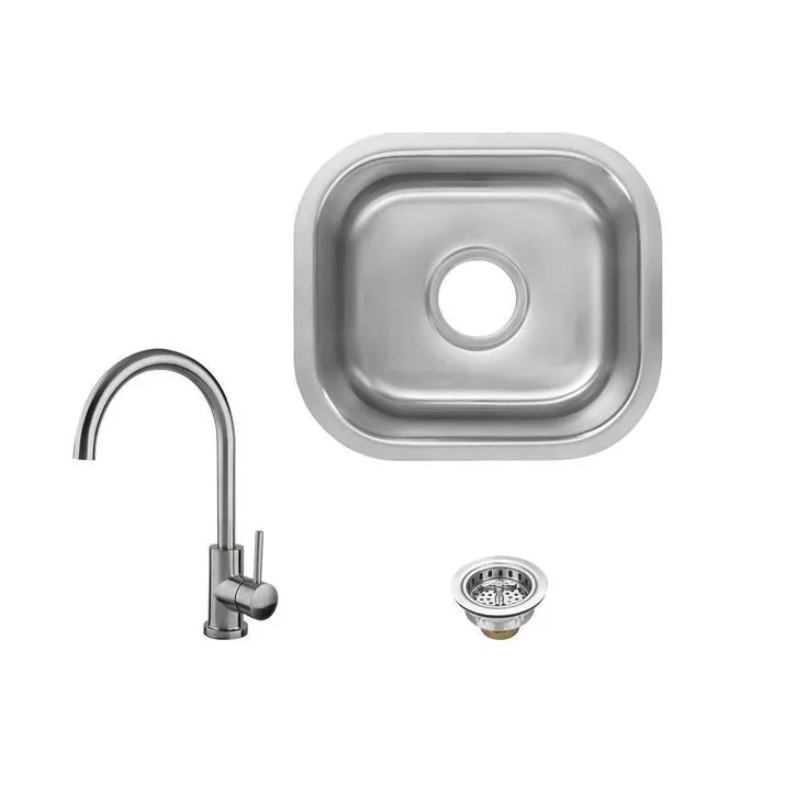 All-In-One Undermount 18-Gauge Stainless Steel 18 in. 0-Hole Single Bowl Bar Sink with Gooseneck Kitchen Faucet, photo 3 of 8