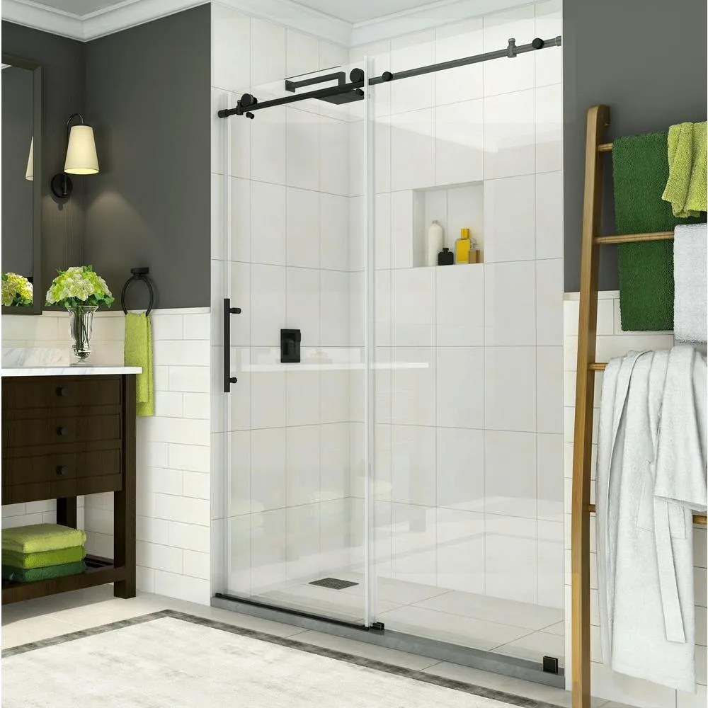 Coraline 56 in. to 60 in. x 76 in. Frameless Sliding Shower Door in Matte Black, photo 7 of 13