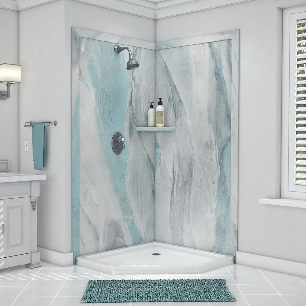 Splendor 40 in. x 40 in. x 80 in. 7-Piece Easy Up Adhesive Corner Shower Wall Surround in White, photo 10 of 24