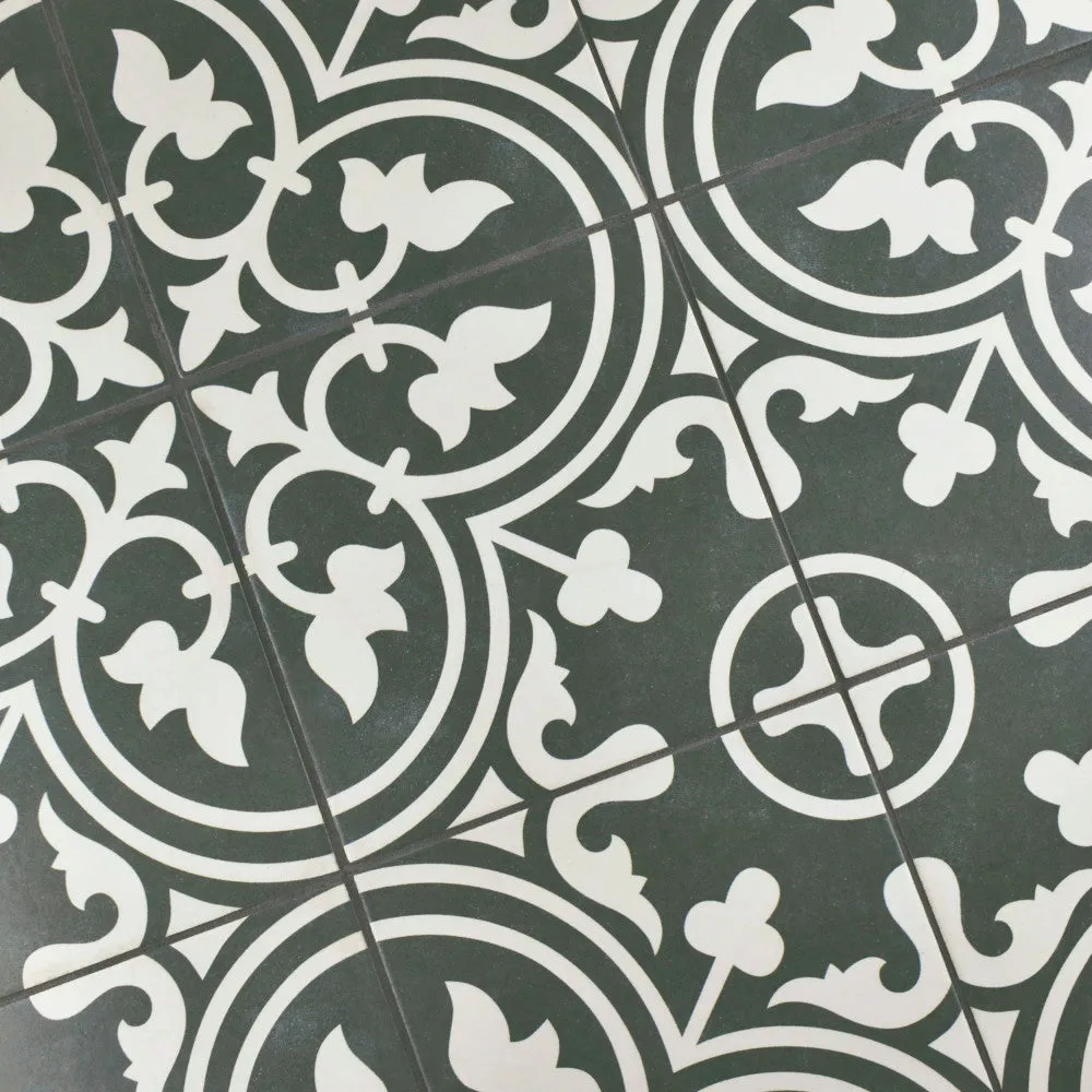Merola Tile Arte Black Encaustic 9-3/4 in. x 9-3/4 in. Porcelain Floor and Wall Tile, photo 5 of 8