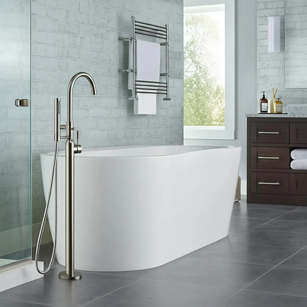 American Standard Cadet Freestanding Roman Tub Faucet with Hand Shower, Brushed Nickel, photo 2 of 3