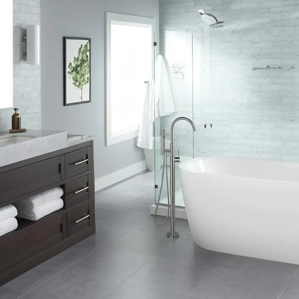 American Standard Cadet Freestanding Roman Tub Faucet with Hand Shower, Brushed Nickel, photo 3 of 3