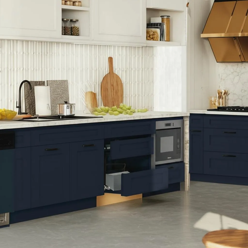 Hampton Bay Avondale Shaker Microwave Base Cabinet in Ink Blue, photo 2 of 2