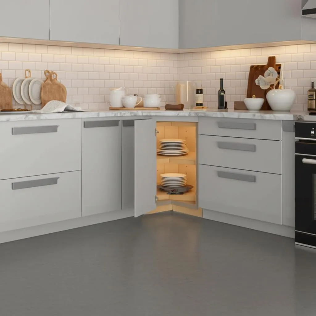 Home Decorators Collection Tremont Lazy Susan Corner Kitchen Cabinet, Pearl Gray, photo 2 of 3
