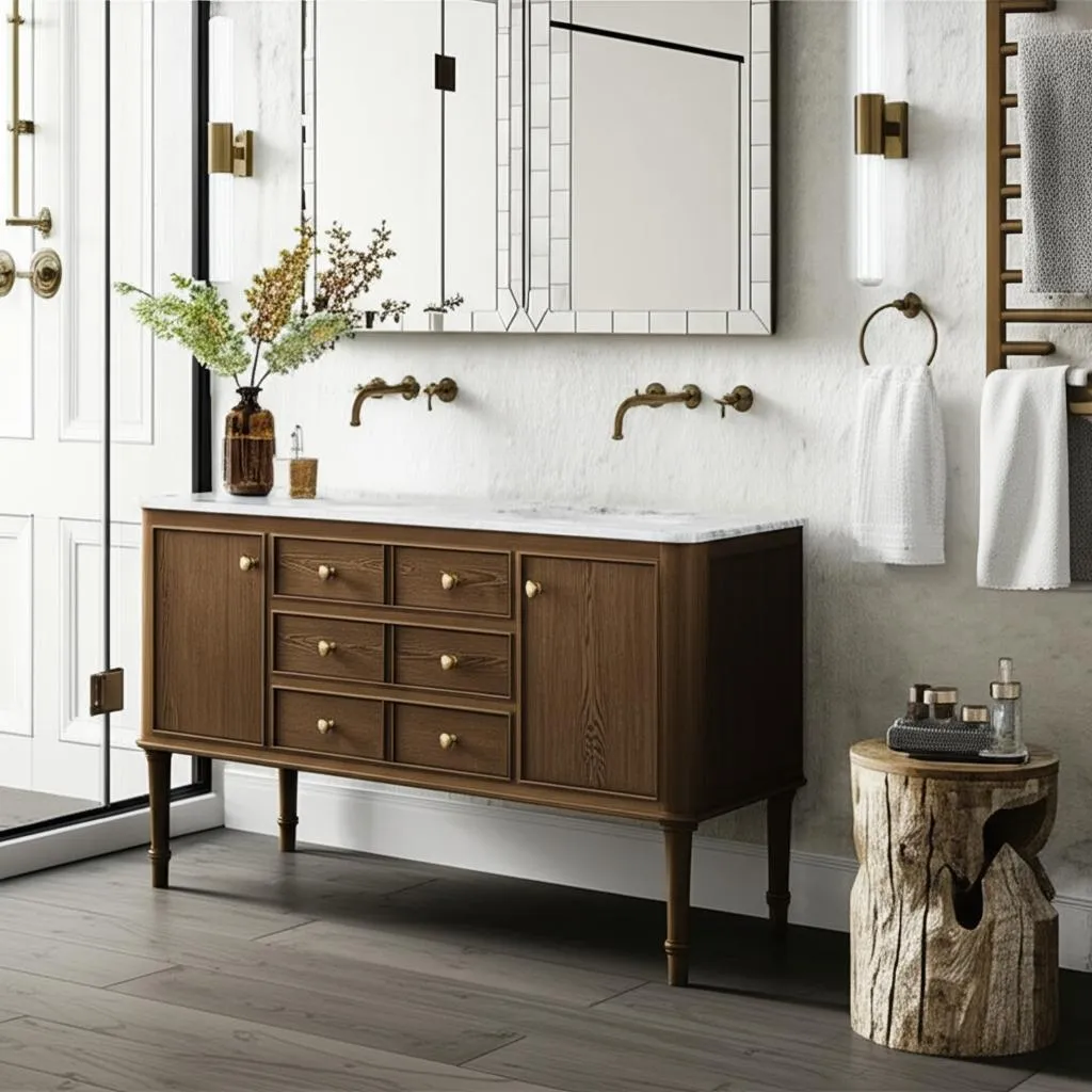 Home Decorators Collection Collette 60" Double Sink Bath Vanity in Cinnamon Oak with Carrara Marble Top, photo 2 of 3