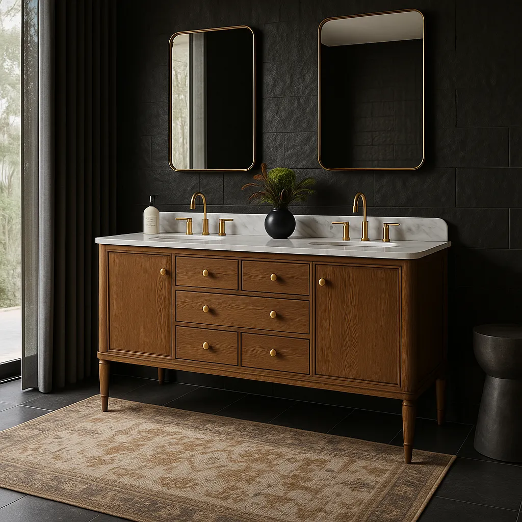 Home Decorators Collection Collette 60" Double Sink Bath Vanity in Cinnamon Oak with Carrara Marble Top, photo 3 of 3