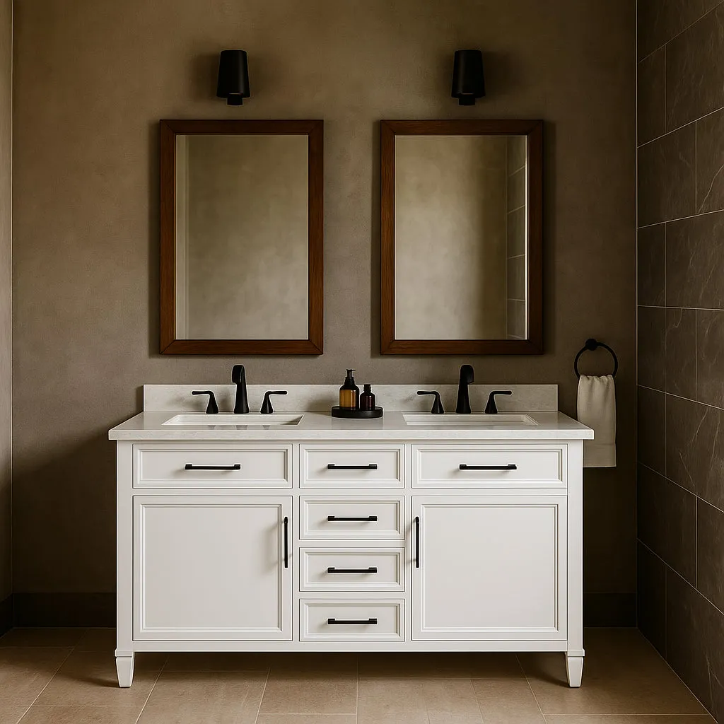 Home Decorators Collection Aiken 60-Inch Double Sink Bathroom Vanity in White with Cultured Marble Top, photo 3 of 3