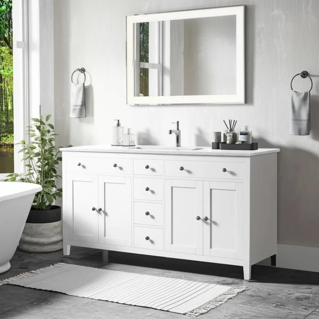 Home Decorators Collection Austen 60-Inch Double Sink Bathroom Vanity with Cultured Marble Top, photo 2 of 3