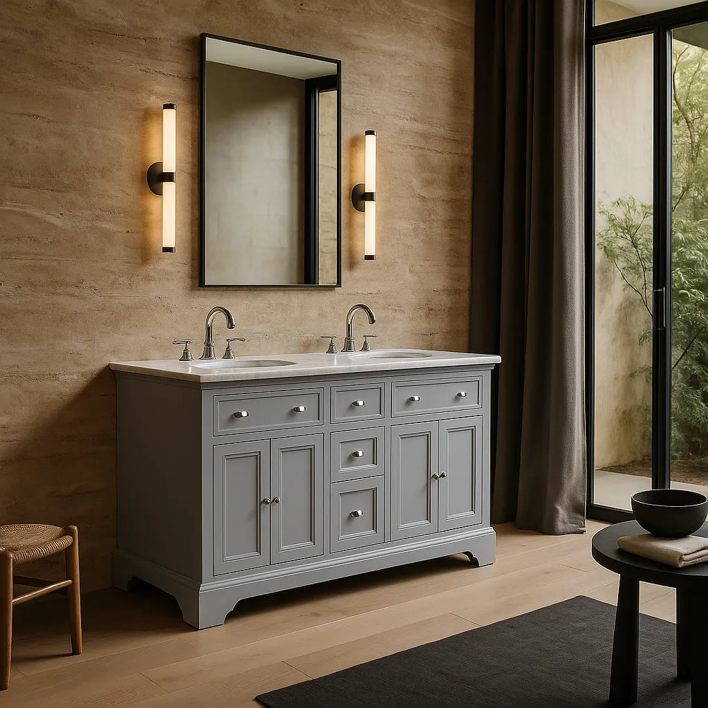Home Decorators Collection Sadie 67" Double Sink Gray Bath Vanity with Marble Top, photo 3 of 3