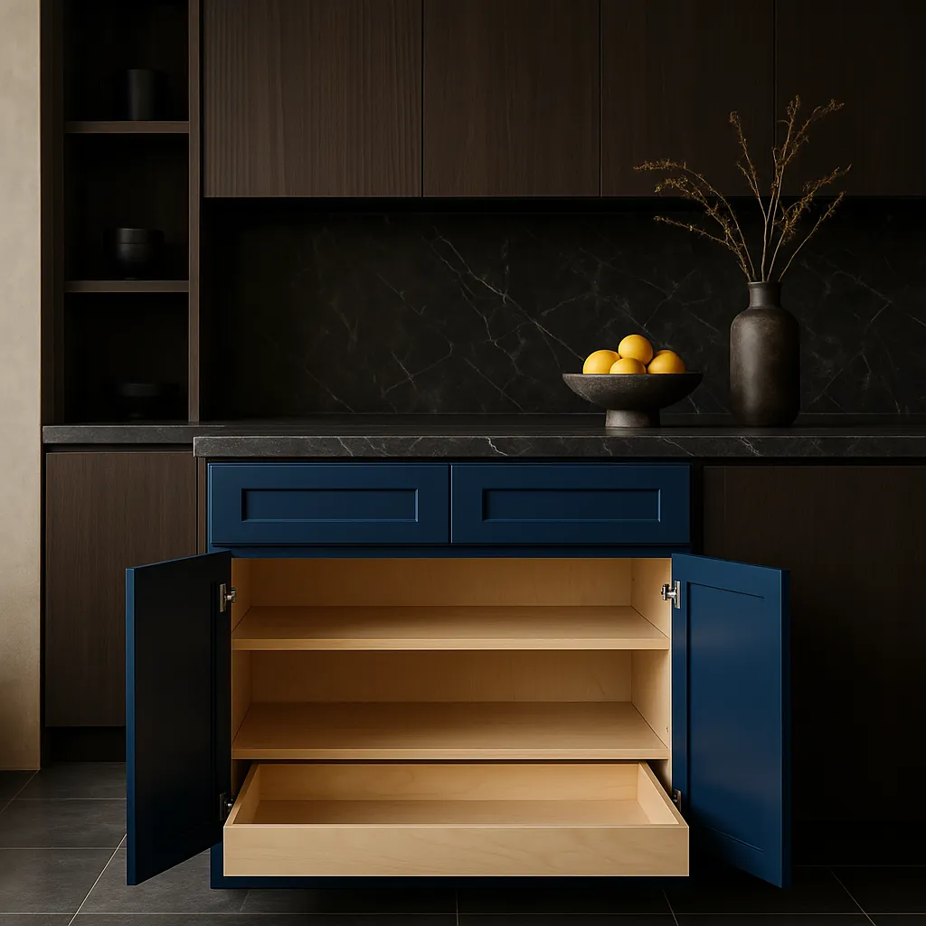 Home Decorators Collection Newport 36" Mythic Blue Soft Close Kitchen Cabinet, photo 3 of 3