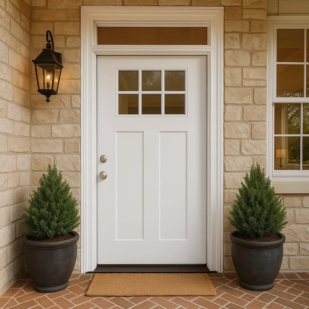 Masonite 36 x 80 in. Craftsman 6 Lite Right-Hand Inswing Primed White Smooth Fiberglass Prehung Front Door with Brickmold, photo 3 of 4