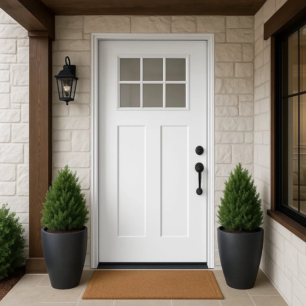 Masonite 36 x 80 in. Craftsman 6 Lite Left Hand Inswing Primed Smooth Fiberglass Prehung Front Door, No Brickmold, photo 3 of 4