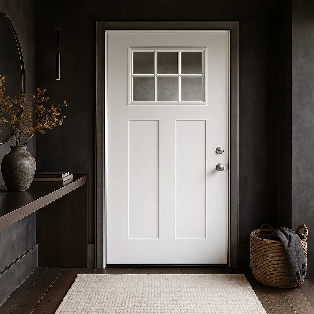 Masonite 36 x 80 in. Craftsman 6 Lite Left Hand Inswing Primed Smooth Fiberglass Prehung Front Door, No Brickmold, photo 4 of 4