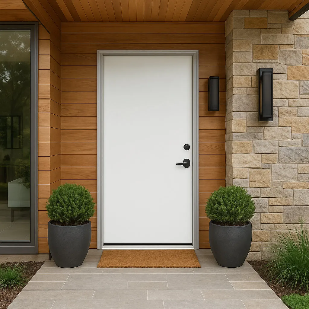 Masonite 36 in. x 80 in. Premium Flush Left Hand Inswing Primed Steel Prehung Exterior Door No Brickmold, photo 3 of 4