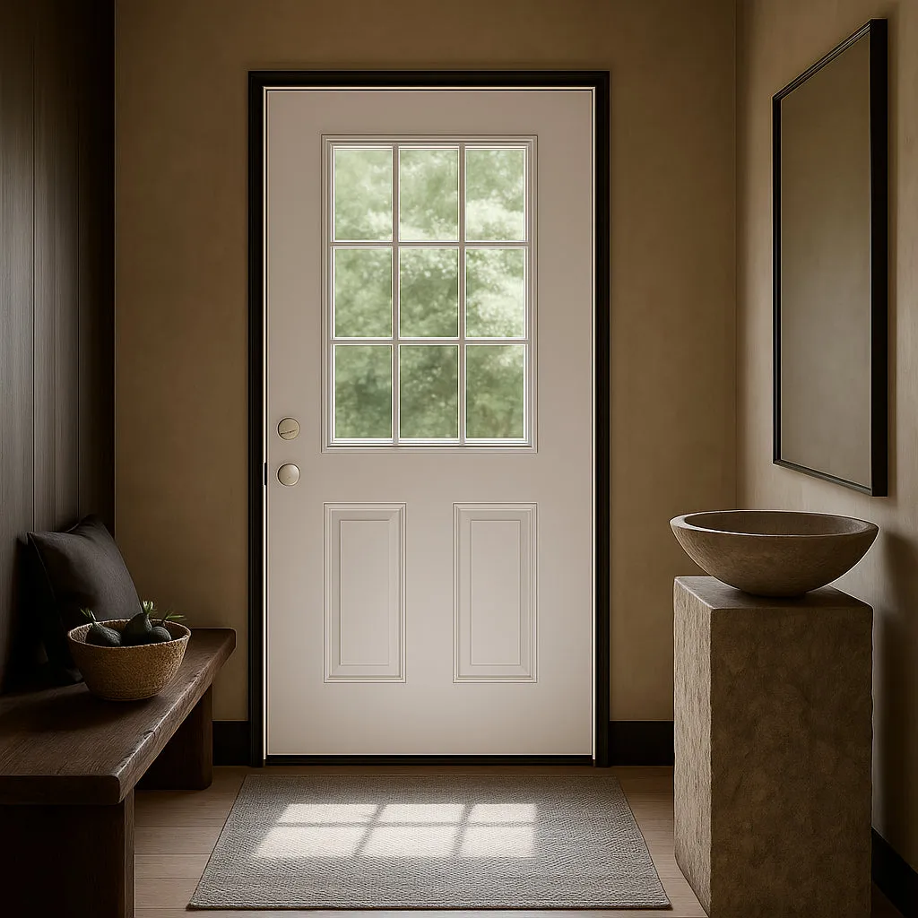 Masonite Premium 9 Lite Primed Steel Prehung Front Door, Right-Hand Inswing, No Brickmold, 36 in. x 80 in., photo 12 of 12