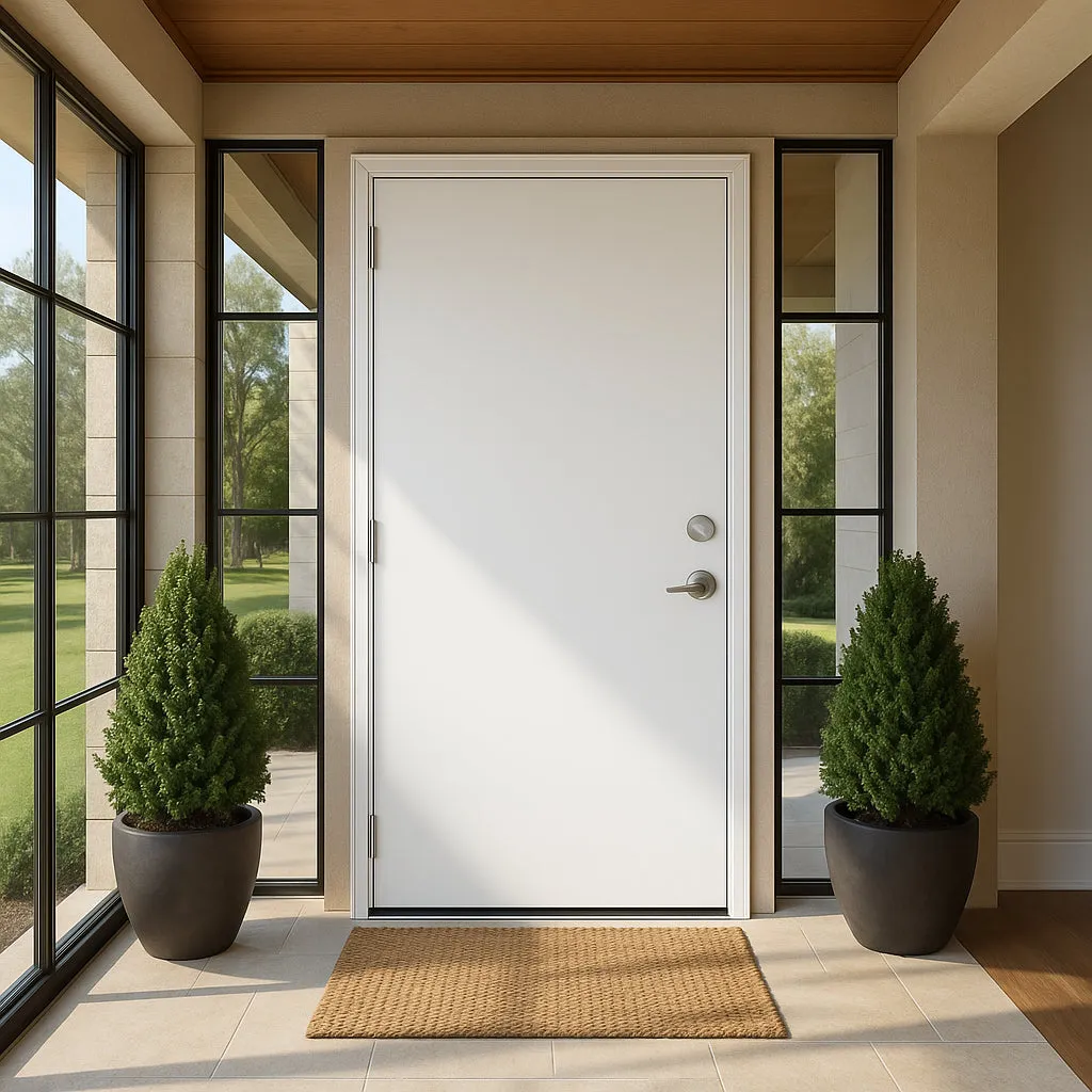Masonite 32 in. x 80 in. Premium Right-Hand Outswing Flush Primed Steel Prehung Exterior Door, No Brickmold, photo 3 of 4
