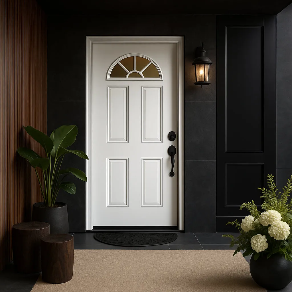 Masonite Premium Fan Lite Primed Steel Prehung Front Door, No Brickmold, 32 in. x 80 in., Left Hand Inswing, photo 3 of 5