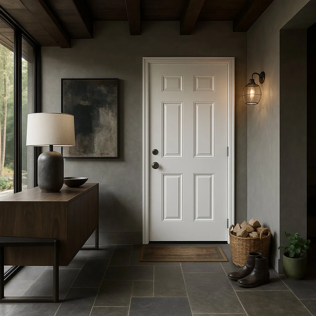 Masonite 6-Panel Primed Smooth Fiberglass Prehung Front Door, Left-Hand Inswing, 30 in. x 80 in., photo 3 of 5