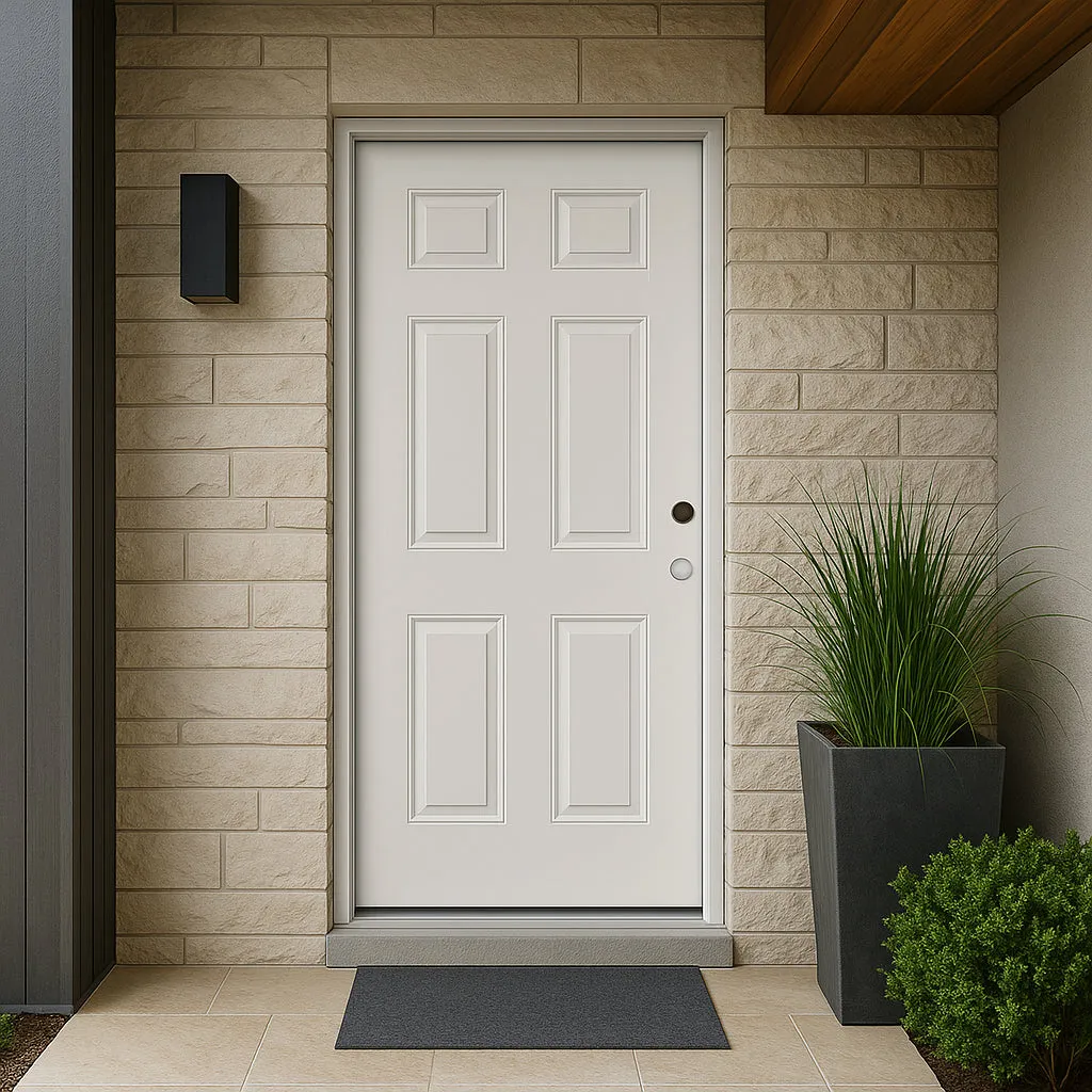 Masonite 6-Panel Primed Smooth Fiberglass Prehung Front Door, Left-Hand Inswing, 30 in. x 80 in., photo 4 of 5