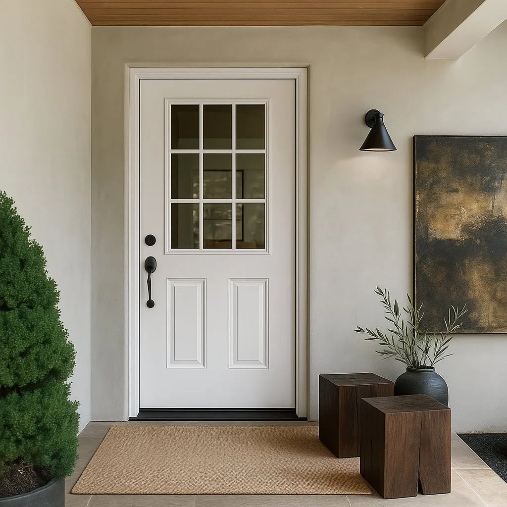 Masonite 32 x 80 in. 9 Lite Left Hand Inswing Primed White Smooth Fiberglass Prehung Exterior Door, photo 3 of 5