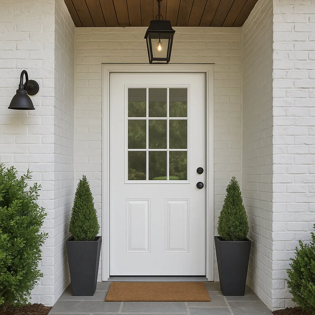 Masonite 32 x 80 in. 9 Lite Left Hand Inswing Primed White Smooth Fiberglass Prehung Exterior Door, photo 4 of 5