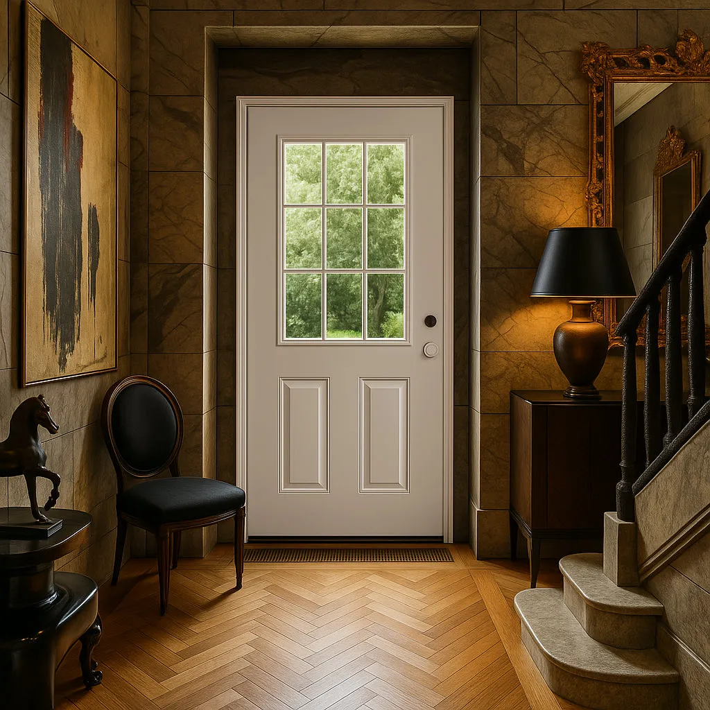 Masonite 32 x 80 in. 9 Lite Left Hand Inswing Primed White Smooth Fiberglass Prehung Exterior Door, photo 5 of 5