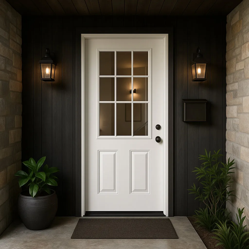 Masonite 32 x 80 in. Right-Hand Inswing 9 Lite Primed Fiberglass Prehung Front Door with No Brickmold, photo 3 of 5