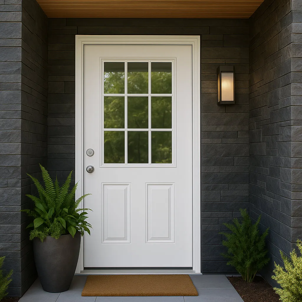Masonite 32 x 80 in. Right-Hand Inswing 9 Lite Primed Fiberglass Prehung Front Door with No Brickmold, photo 4 of 5