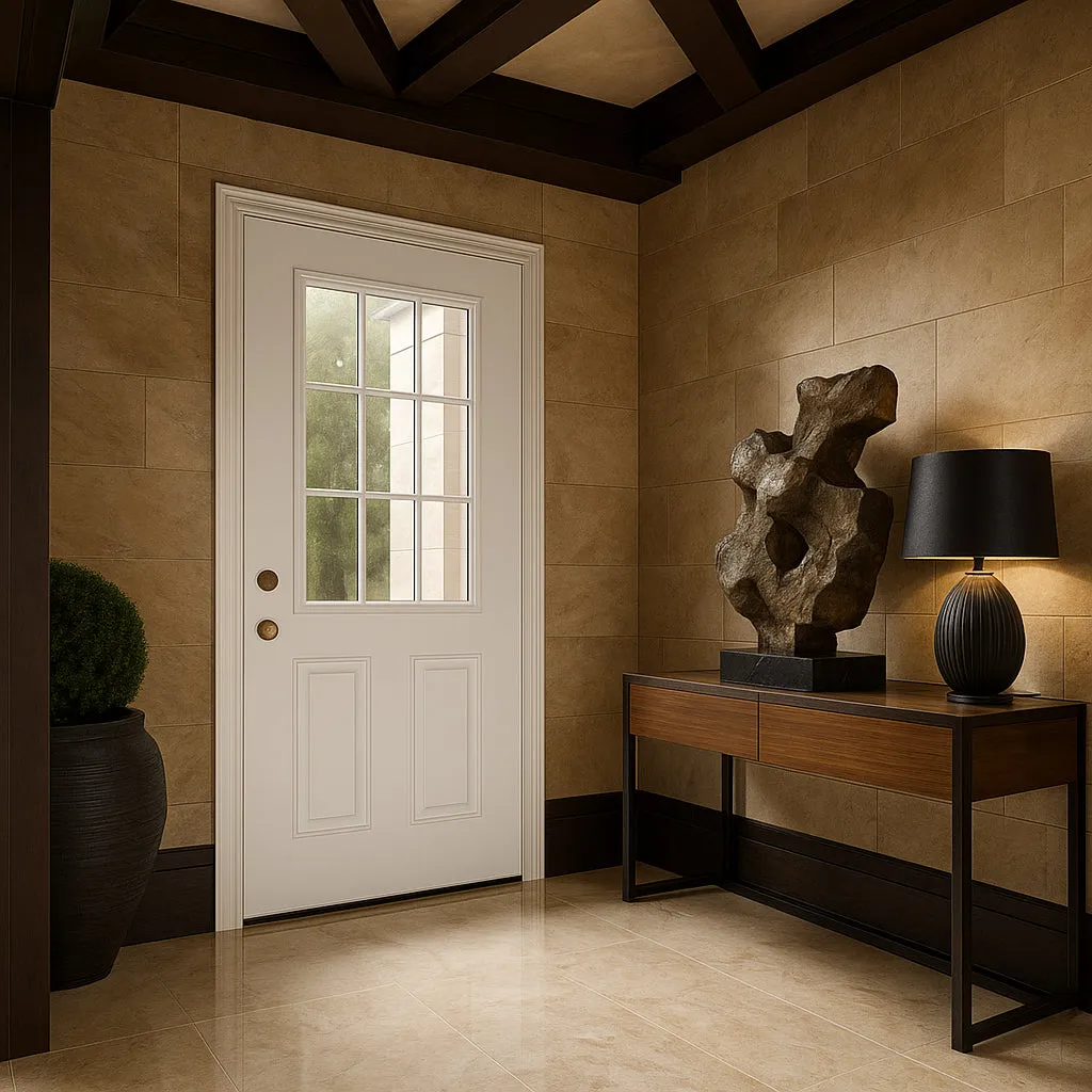 Masonite 32 x 80 in. Right-Hand Inswing 9 Lite Primed Fiberglass Prehung Front Door with No Brickmold, photo 5 of 5