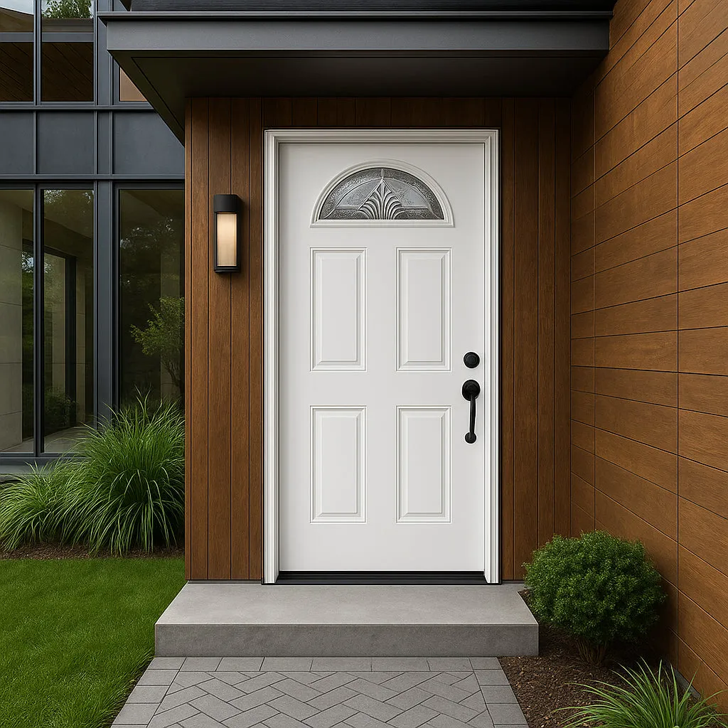 Masonite 36 x 80 in. Left-Hand Inswing Providence Fan Lite Primed Fiberglass Prehung Front Exterior Door, No Brickmold, photo 4 of 5