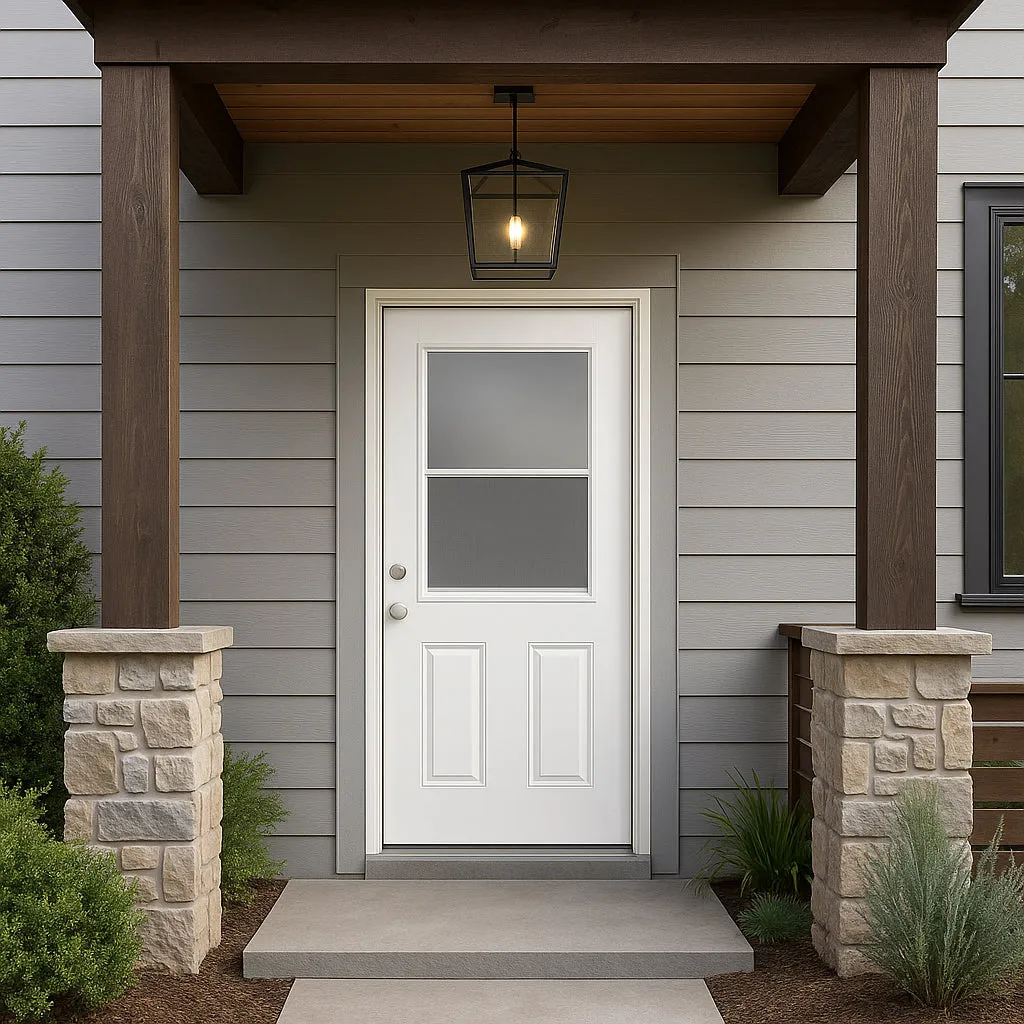 Masonite 32 x 80 in. Vent Lite Right-Hand Inswing Primed Smooth Fiberglass Prehung Front Exterior Door No Brickmold, photo 4 of 5