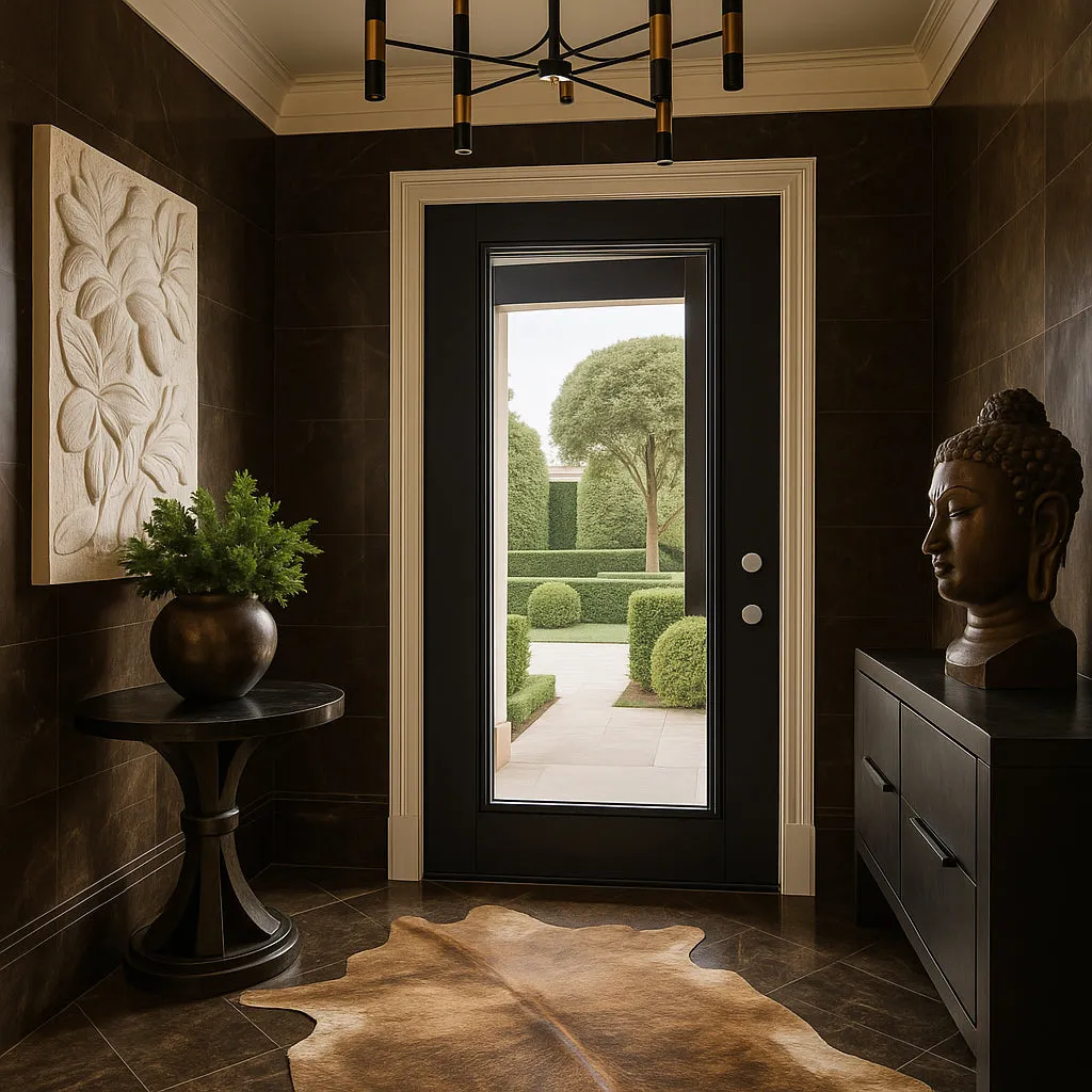 Masonite 36 in. x 80 in. Full Lite Jet Black Left Hand Inswing Painted Smooth Fiberglass Prehung Front Exterior Door with Brickmold, photo 5 of 5