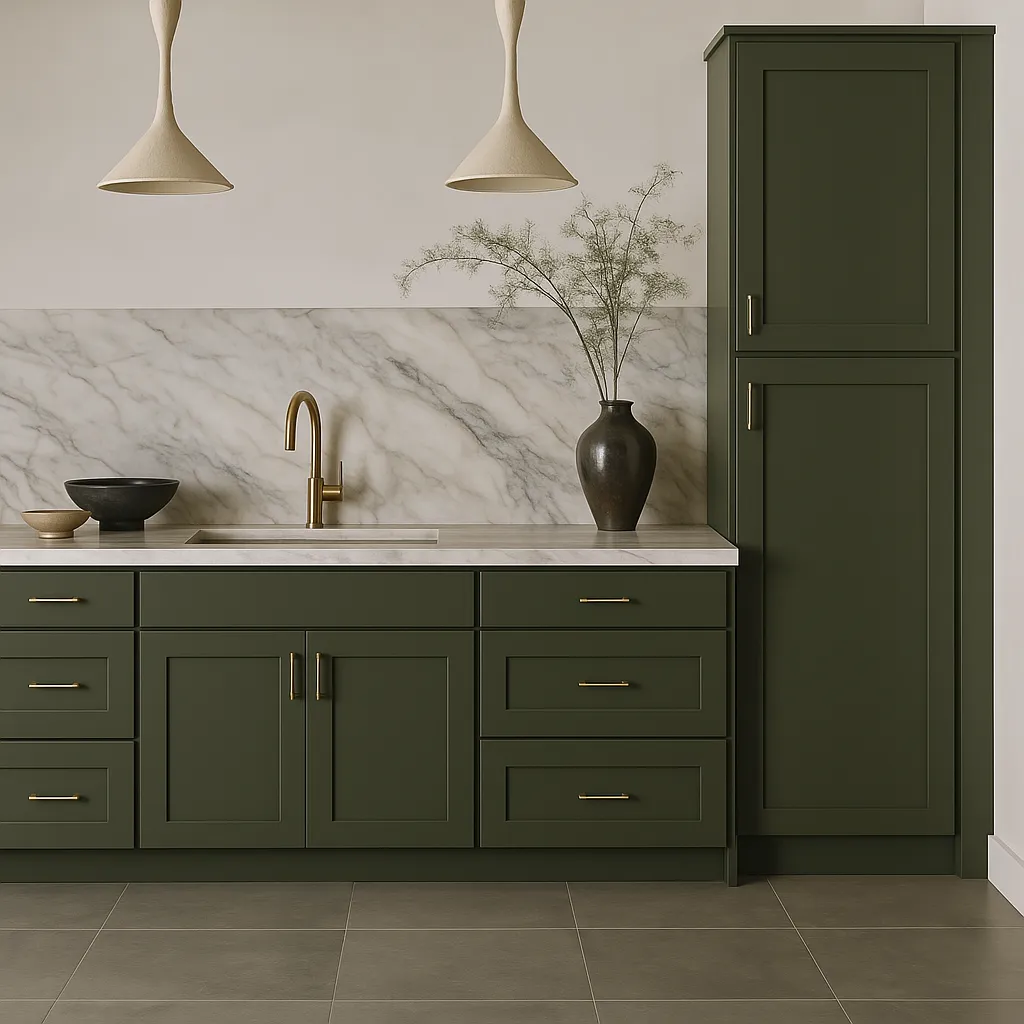 Hampton Bay Avondale 18 in. W x 24 in. D x 84 in. H Ready to Assemble Plywood Shaker Pantry Kitchen Cabinet in Fern Green, photo 4 of 4