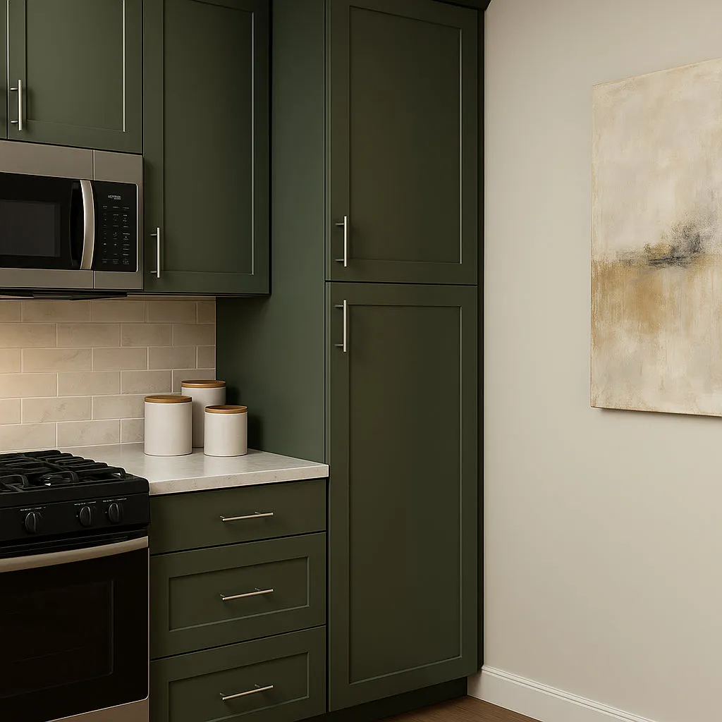 Hampton Bay Avondale 18 in. W x 24 in. D x 84 in. H Ready to Assemble Plywood Shaker Pantry Kitchen Cabinet in Fern Green, photo 3 of 4