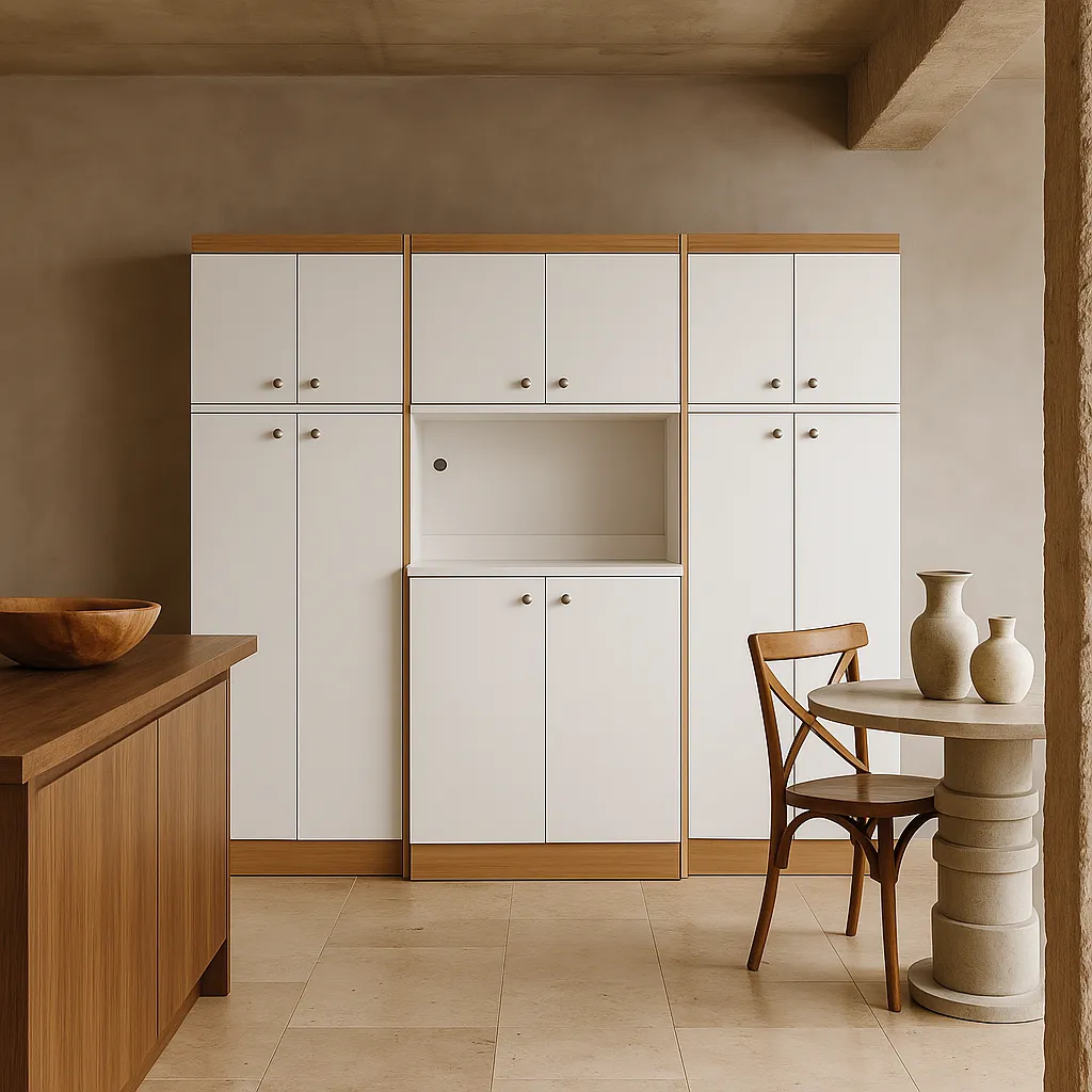 Inval Kitchen Storage Utility Cabinet in White and Vienes Oak, 3-Piece, photo 3 of 4