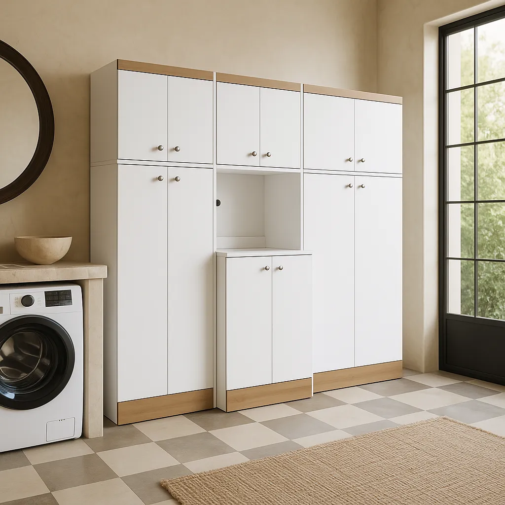 Inval Kitchen Storage Utility Cabinet in White and Vienes Oak, 3-Piece, photo 4 of 4