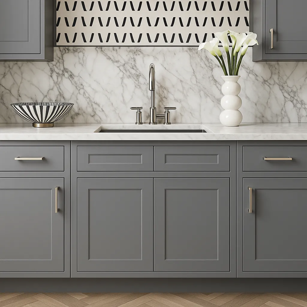 HOMEIBRO Newport Sink Base Grey 2-Door Cabinet - Shaker Style, 30 in. W x 24 in. D x 34.5 in. H, photo 3 of 4