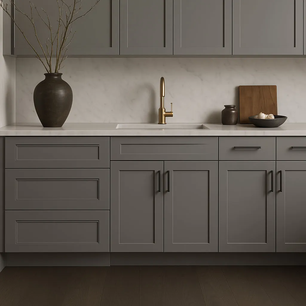 HOMEIBRO Shaker Gray Plywood Kitchen Cabinet with 3 Drawers - 36 in. W x 24 in. D x 34.5 in. H, photo 2 of 4