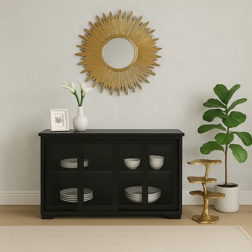 Tileon Black Kitchen Storage Cabinet Stand Cupboard With Glass Door, photo 4 of 4