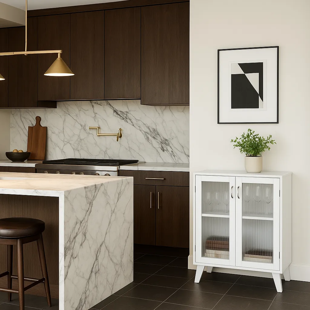 FUNKOL White Particleboard Kitchen Cabinet with Glass Doors and Adjustable Shelves, photo 3 of 4